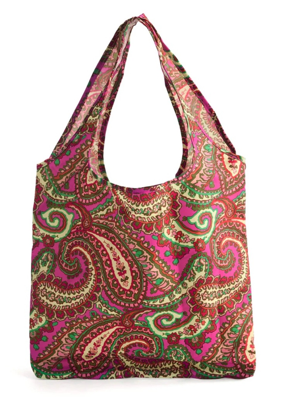 New Vera Bradley Capri Pink Packable Reusable Shopping Tote Bag Charm NWT